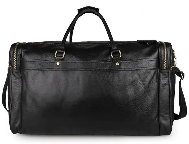60cm High Capacity Genuine Leather Travel Duffle for Men Weekend Bag