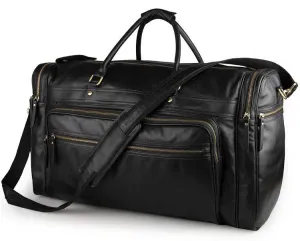 60cm High Capacity Genuine Leather Travel Duffle for Men Weekend Bag