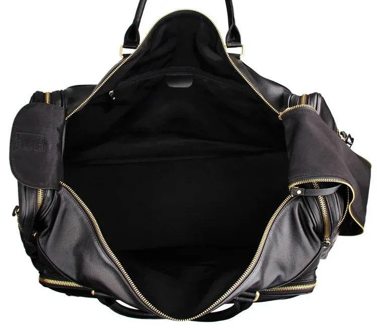 60cm High Capacity Genuine Leather Travel Duffle for Men Weekend Bag