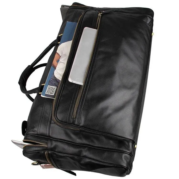 60cm High Capacity Genuine Leather Travel Duffle for Men Weekend Bag