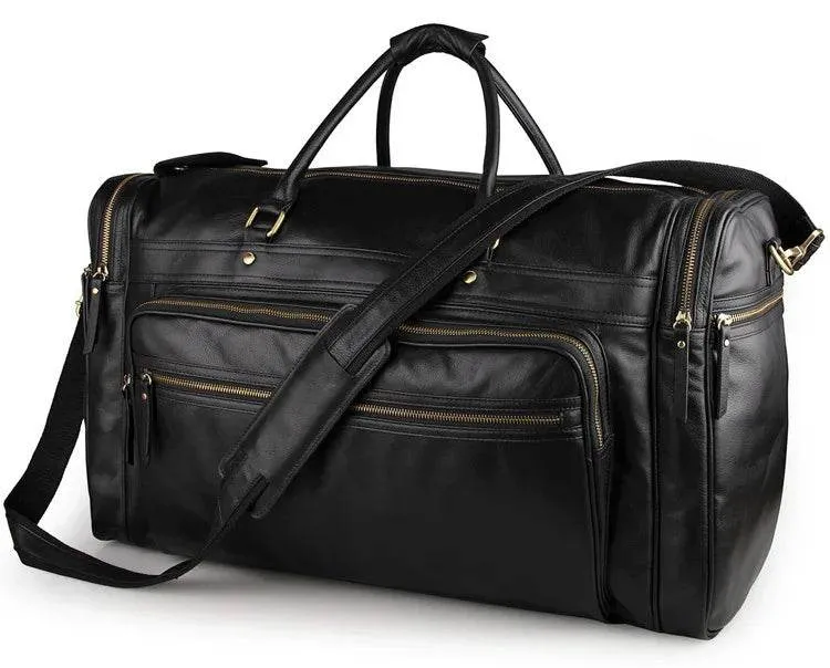 60cm High Capacity Genuine Leather Travel Duffle for Men Weekend Bag