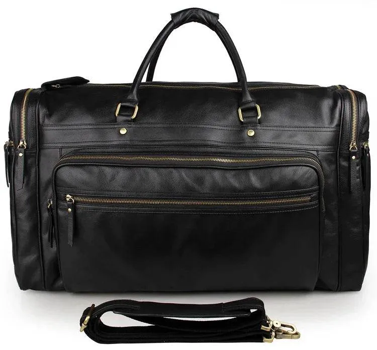 60cm High Capacity Genuine Leather Travel Duffle for Men Weekend Bag