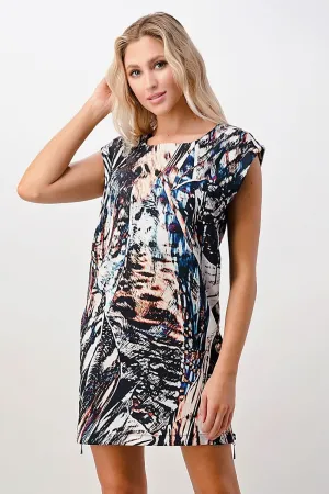 Abstract Print Cap-Sleeve Mini Dress