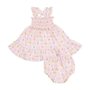 Angel Dear || Floral Check Smocked Ruffle Sundress