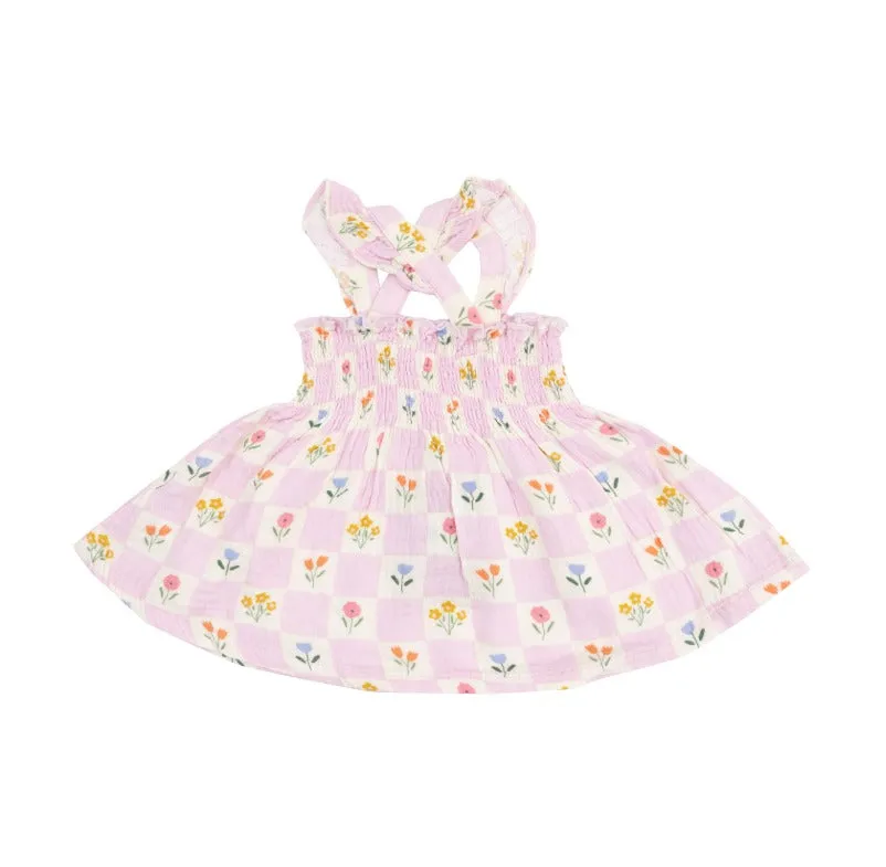 Angel Dear || Floral Check Smocked Ruffle Sundress