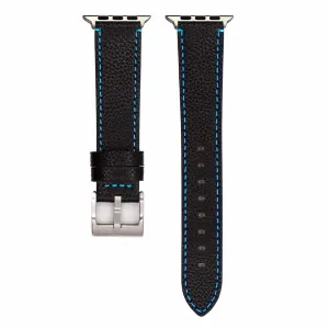 Apple Band Leather Contrast Stitch - Black with Bright Blue