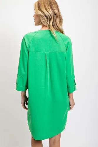 Apple Green Roll Tab Tunic with Pockets
