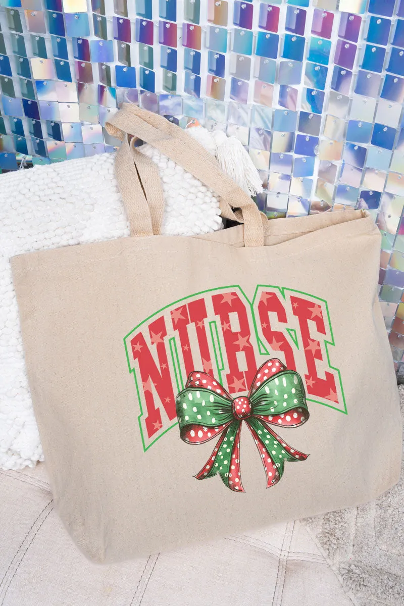 Arched Red and Green Nurse Canvas Jumbo Tote