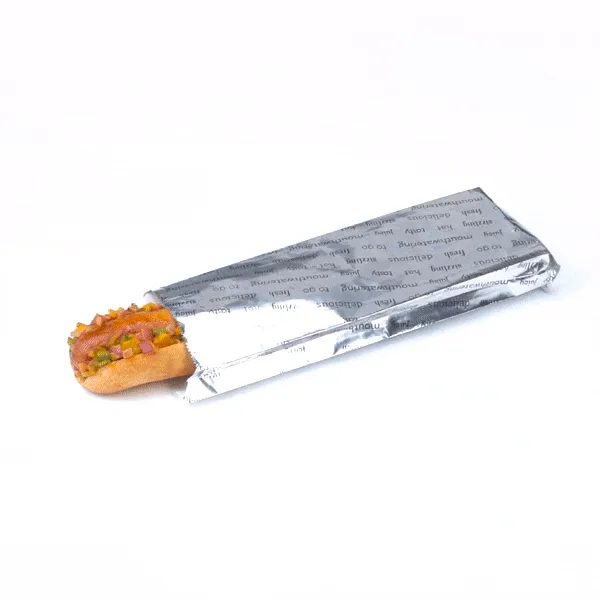 Bag Tek Paper Printed Large Hot Dog Foil Bag - 3 3/4" x 1 1/4" x 12" - 100 count box