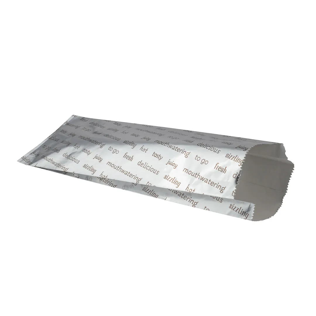 Bag Tek Paper Printed Large Hot Dog Foil Bag - 3 3/4" x 1 1/4" x 12" - 100 count box