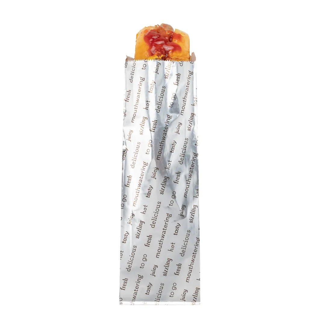 Bag Tek Paper Printed Large Hot Dog Foil Bag - 3 3/4" x 1 1/4" x 12" - 100 count box