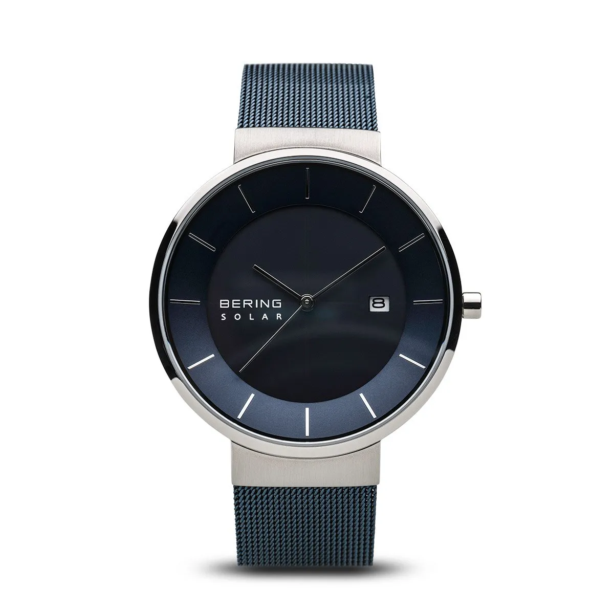 BERING Solar Blue Milanese Strap Polished Silver Case Men's Watch 14639-307