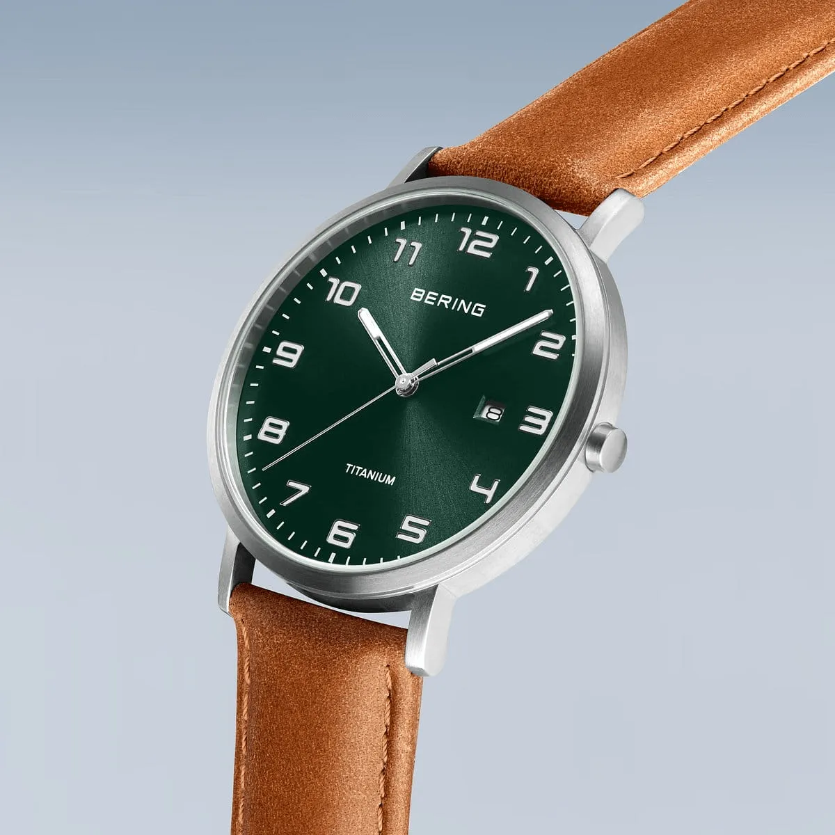 BERING Titanium Brushed Silver 40mm Green Dial Men's Watch 18640-568