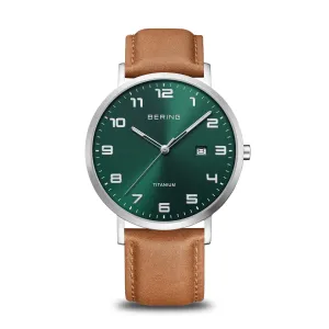 BERING Titanium Brushed Silver 40mm Green Dial Men's Watch 18640-568