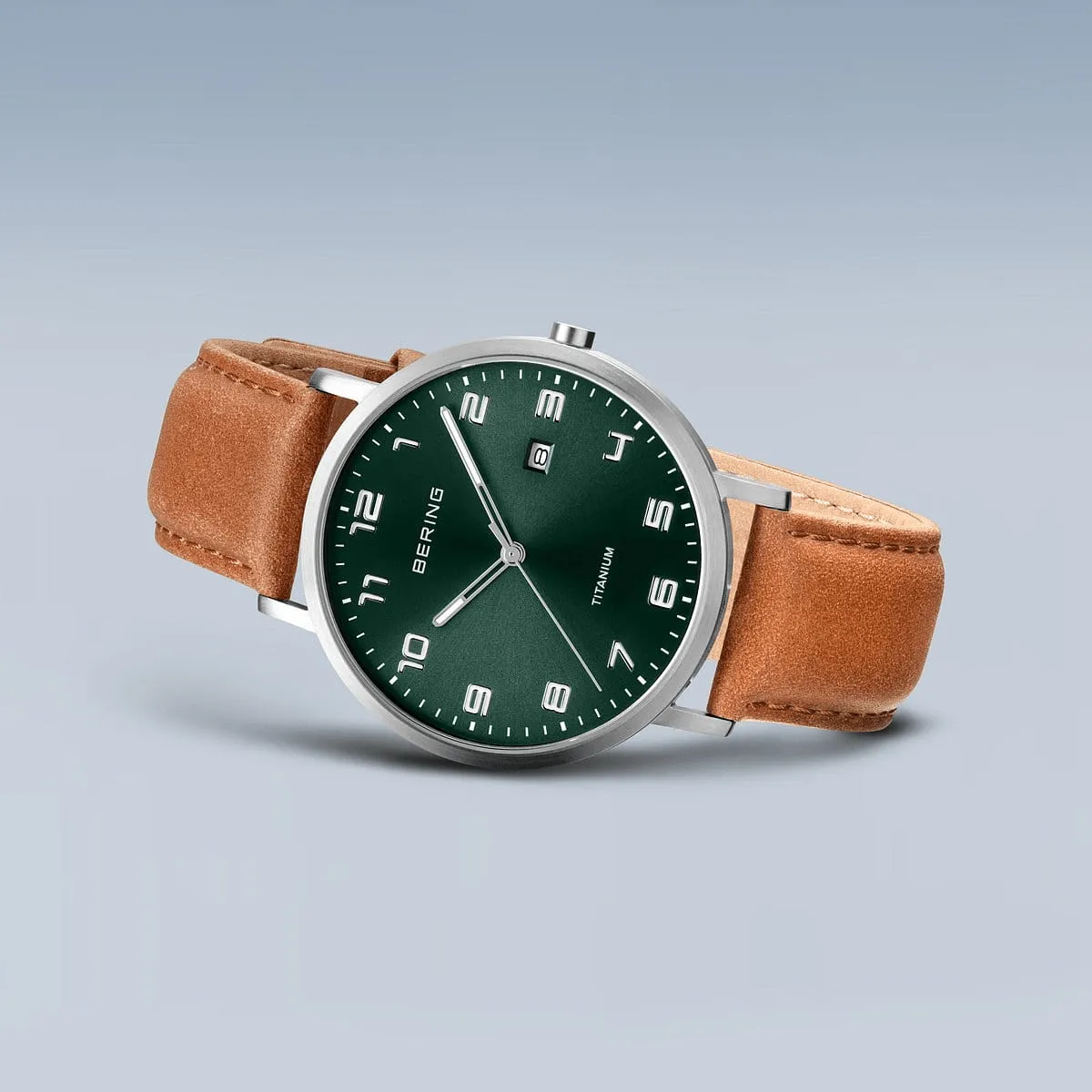 BERING Titanium Brushed Silver 40mm Green Dial Men's Watch 18640-568