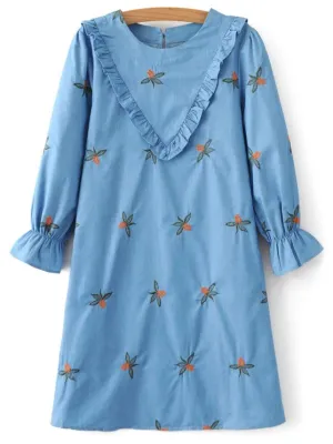 BerryBetty - Fashion Frilled Chevron Pattern Tunic Dress