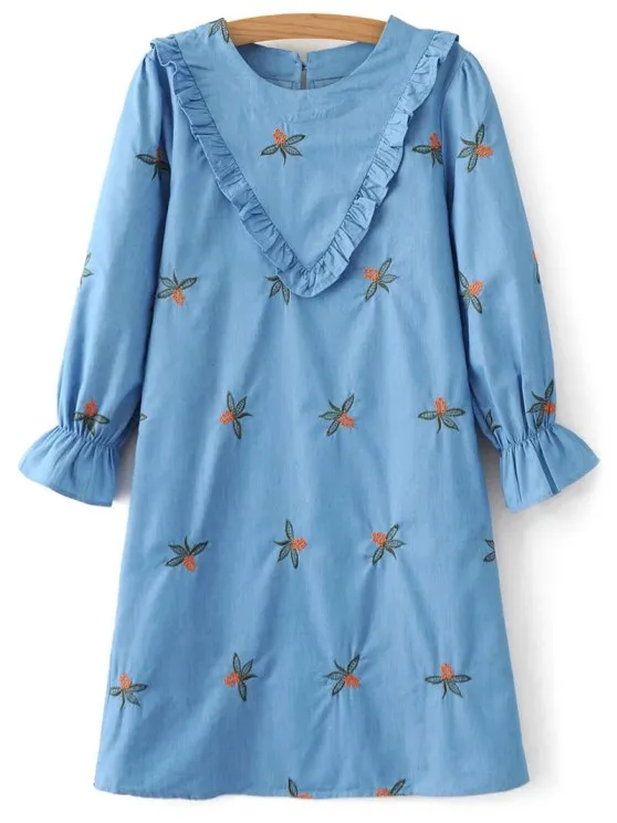 BerryBetty - Fashion Frilled Chevron Pattern Tunic Dress