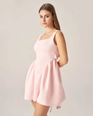 Bettydress-Pink Square Neck Bowknot Mini Dress