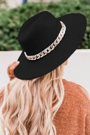 Black Fedora Hat with Chain