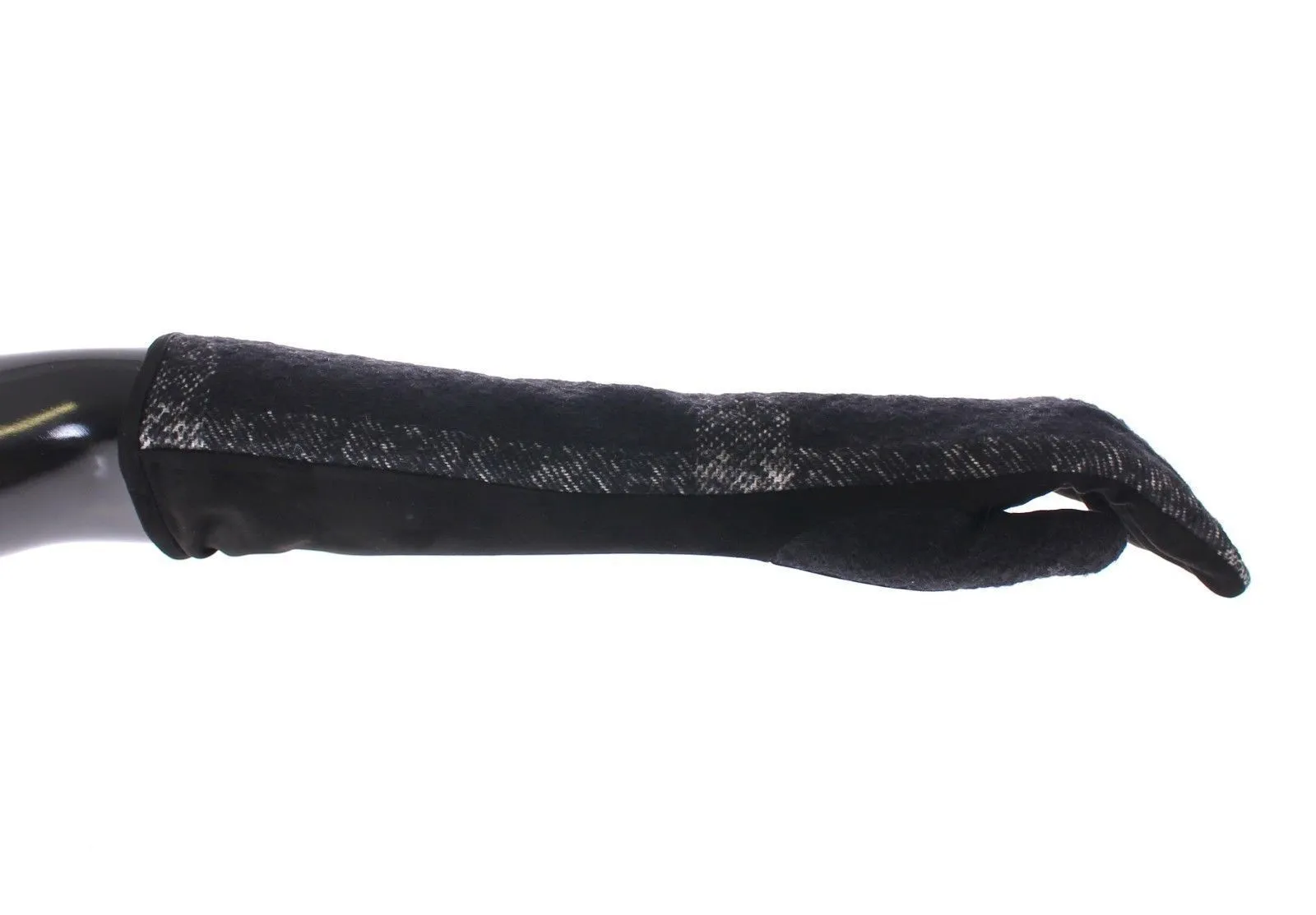 Black Lambskin Leather Wool Elbow Gloves Silk