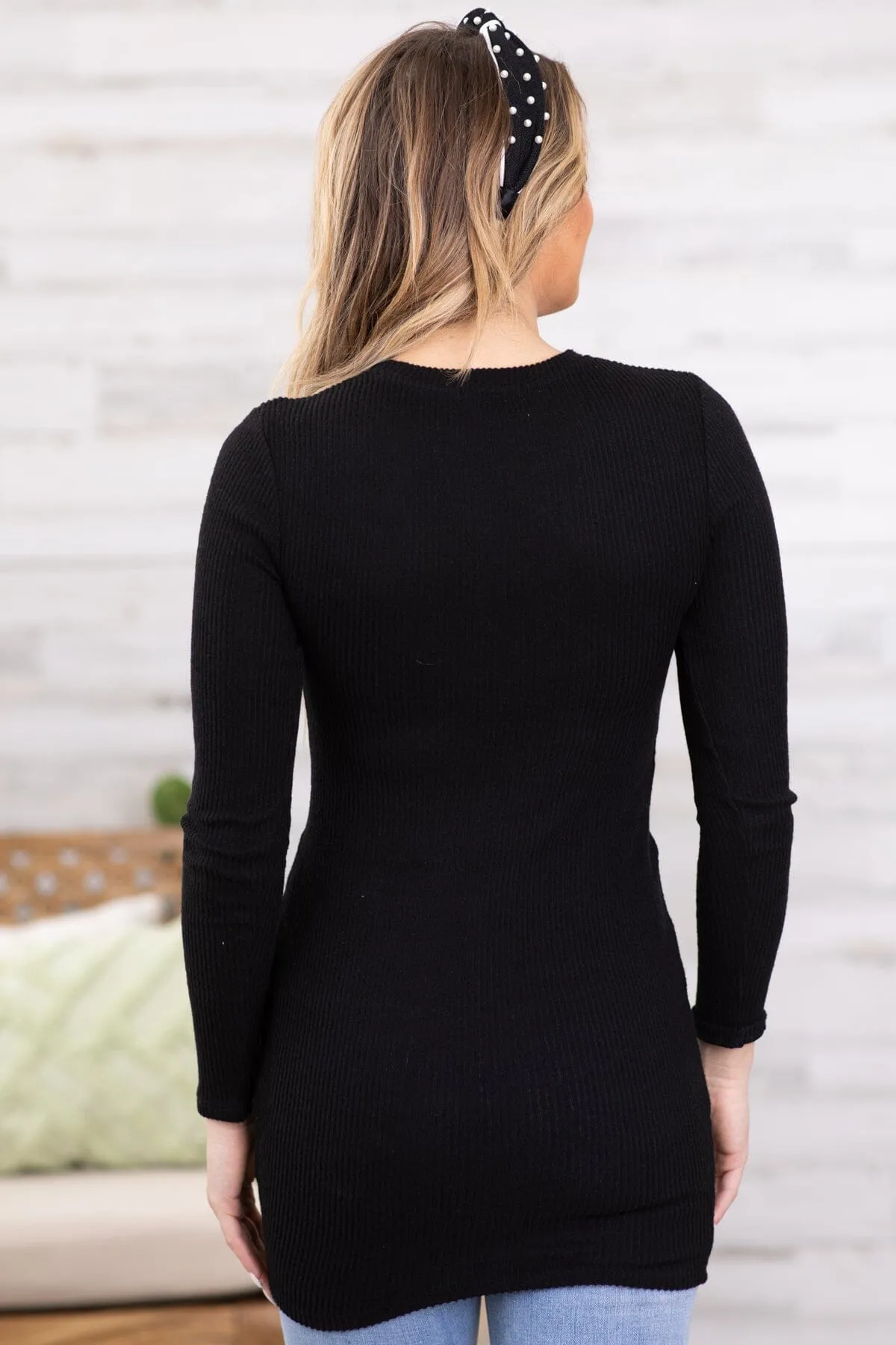 Black Round Hem Long Sleeve Tunic