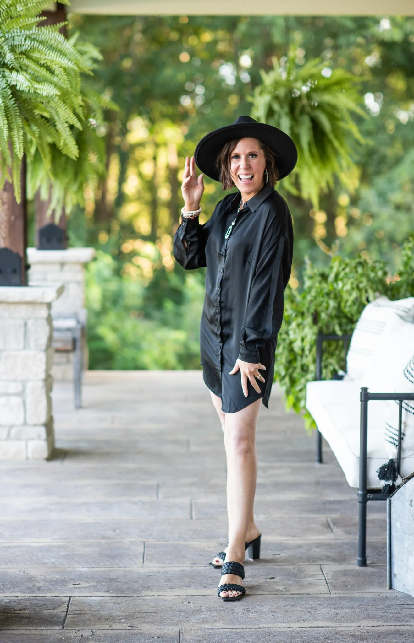 Black Satin Button Down Tunic Dress