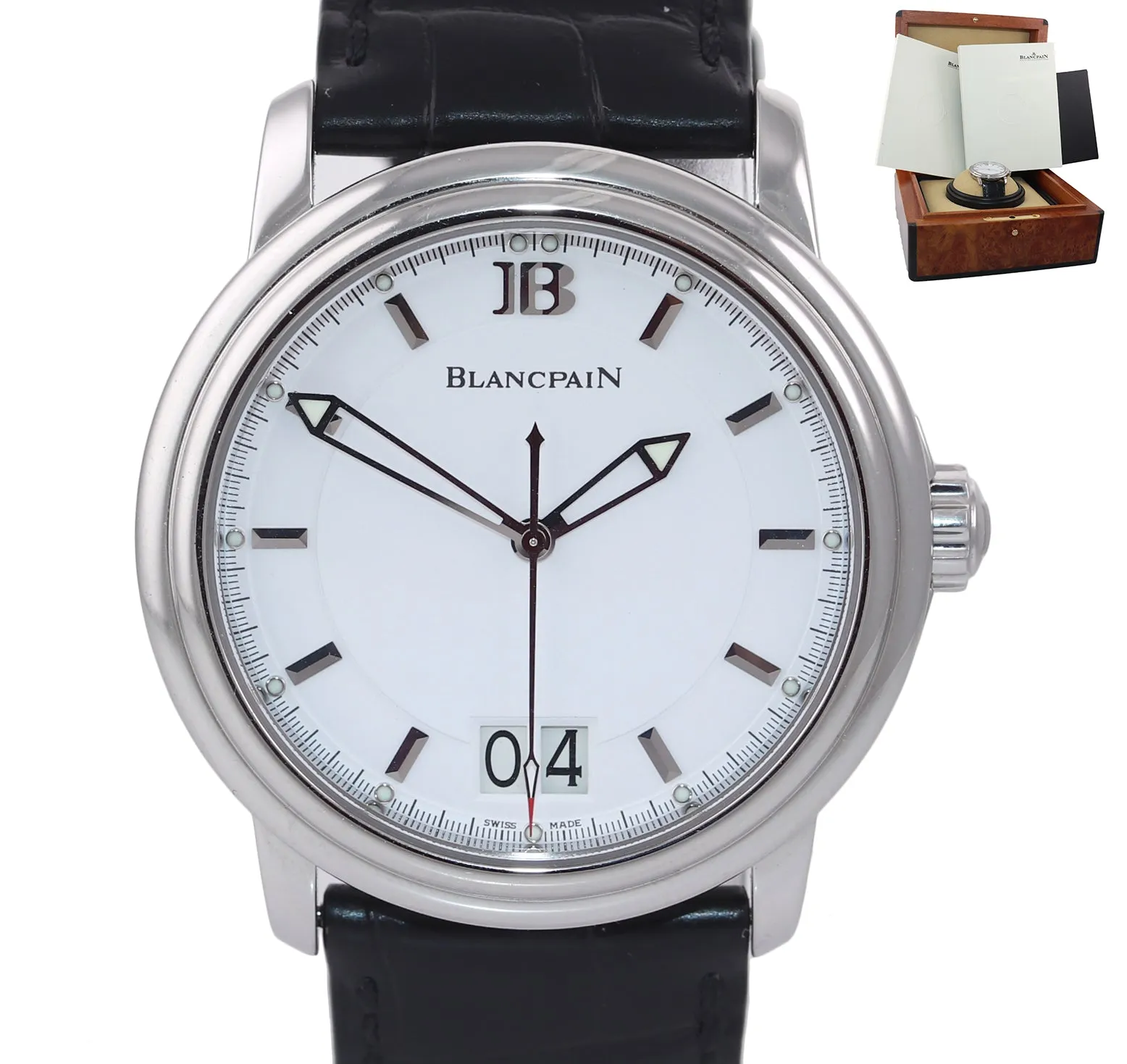 BLANCPAIN LEMAN GRANDE DATE WHITE DIAL Black Strap 40MM 2850-1127-53b Box