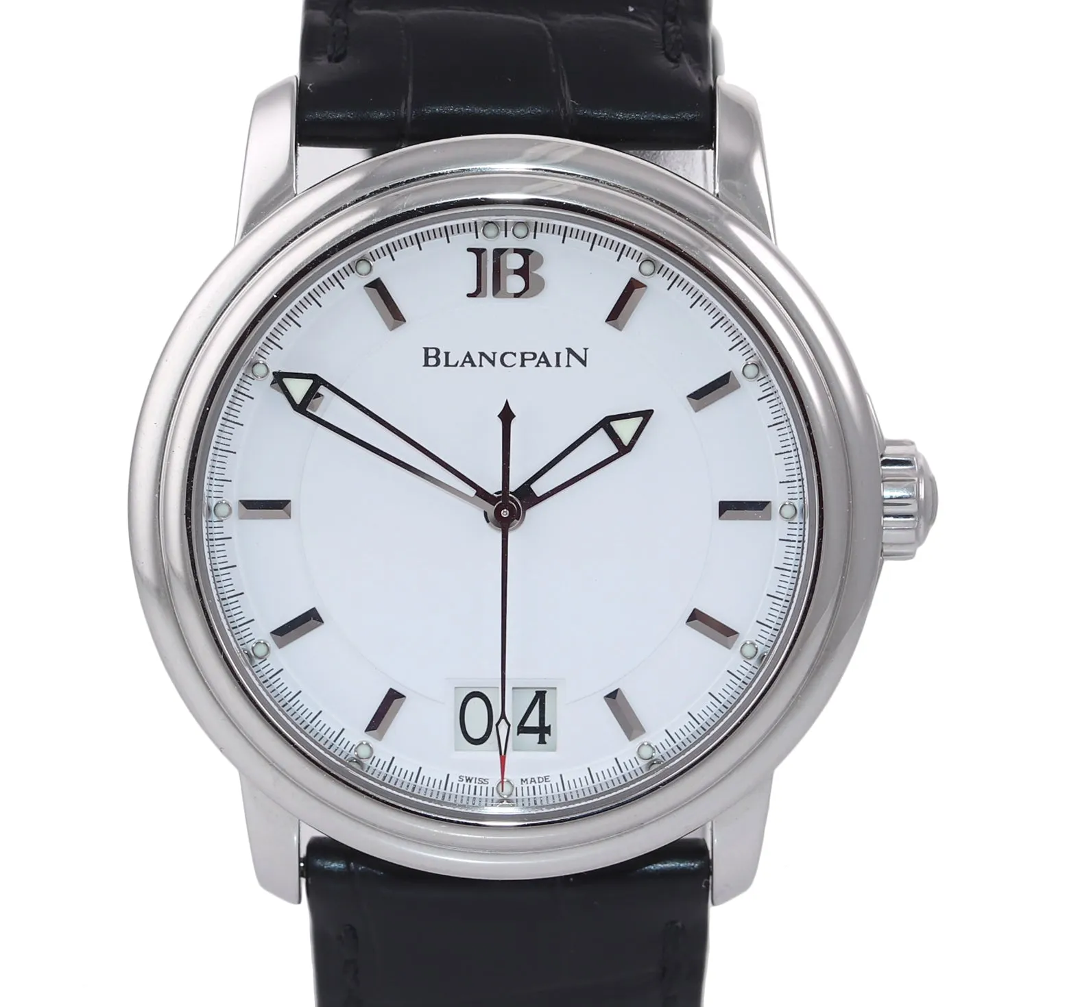 BLANCPAIN LEMAN GRANDE DATE WHITE DIAL Black Strap 40MM 2850-1127-53b Box