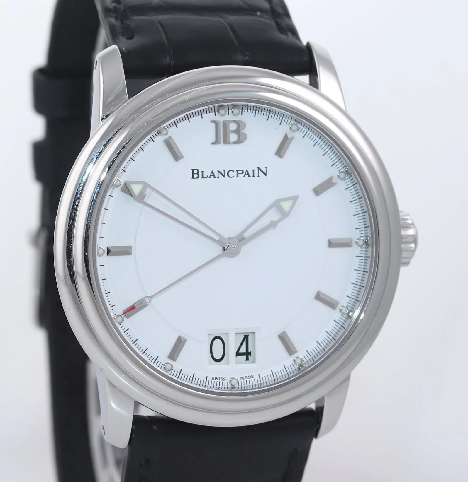 BLANCPAIN LEMAN GRANDE DATE WHITE DIAL Black Strap 40MM 2850-1127-53b Box