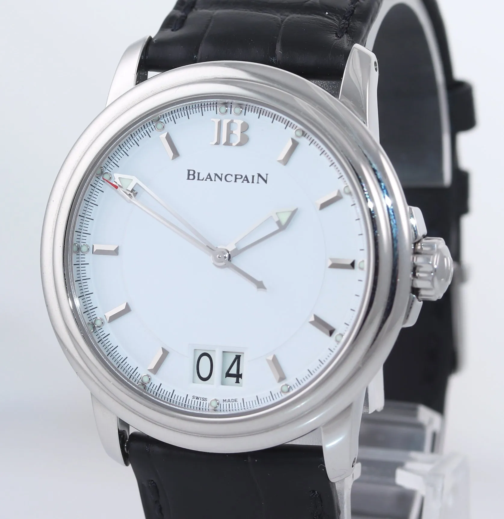 BLANCPAIN LEMAN GRANDE DATE WHITE DIAL Black Strap 40MM 2850-1127-53b Box