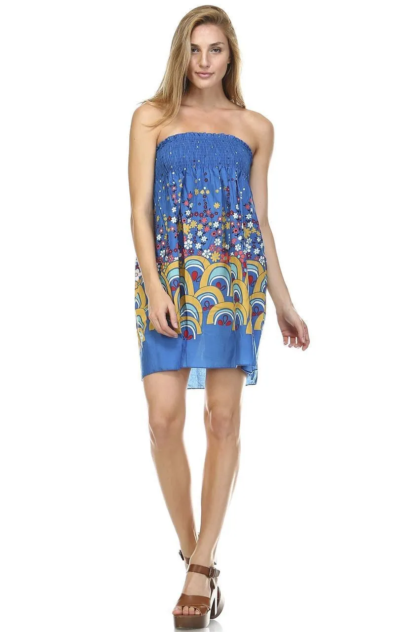 Blue Mini Floral Elastic Band Top Sundress