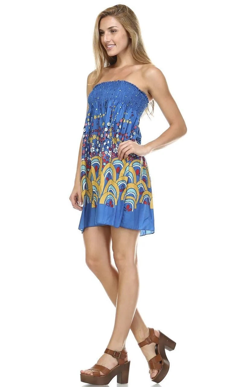 Blue Mini Floral Elastic Band Top Sundress