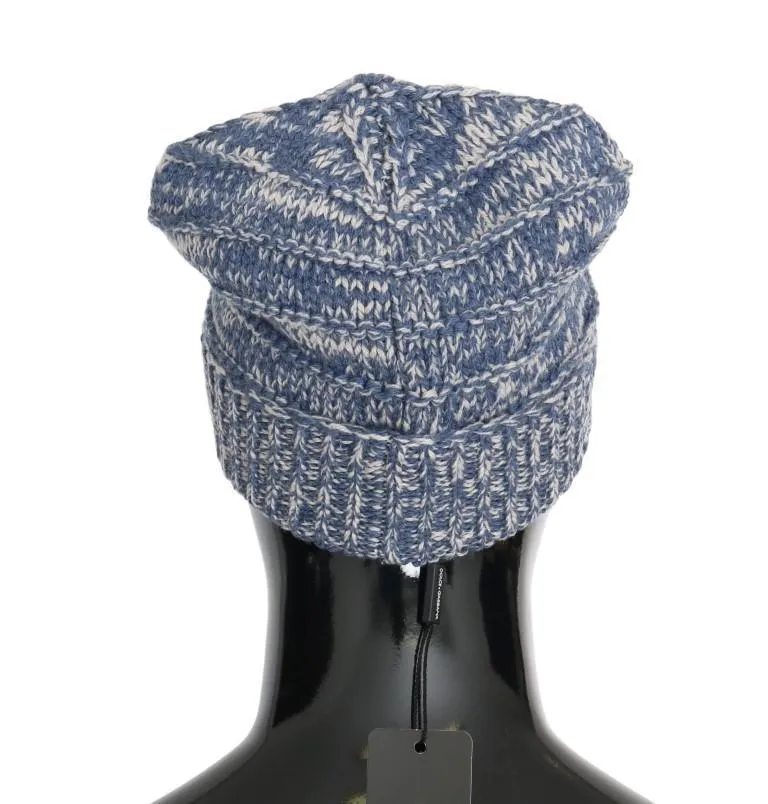 Blue White Wool Winter Beanie