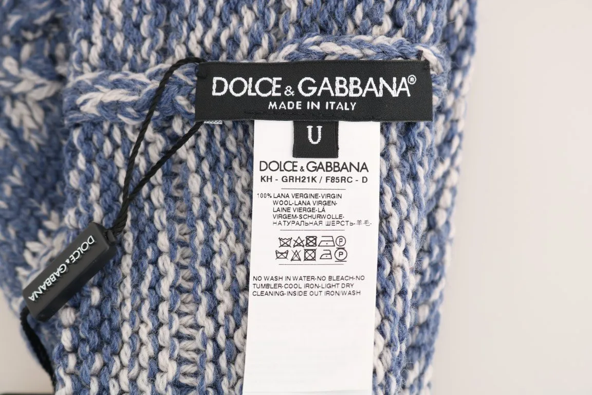 Blue White Wool Winter Beanie
