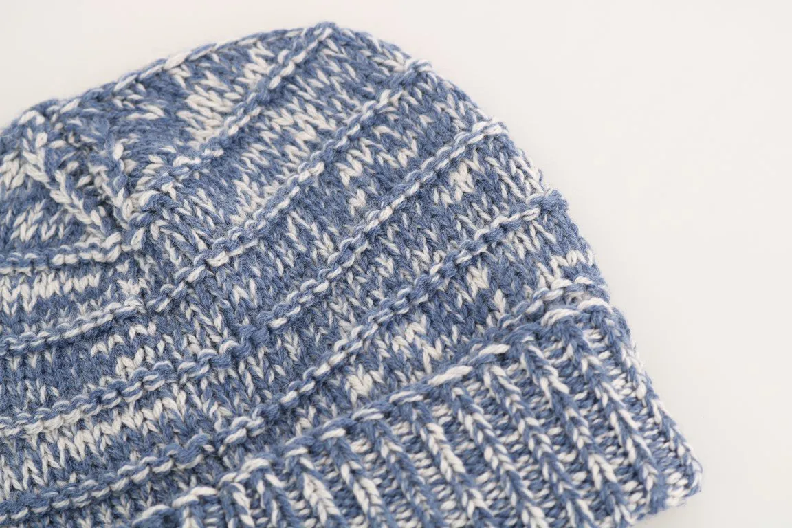Blue White Wool Winter Beanie