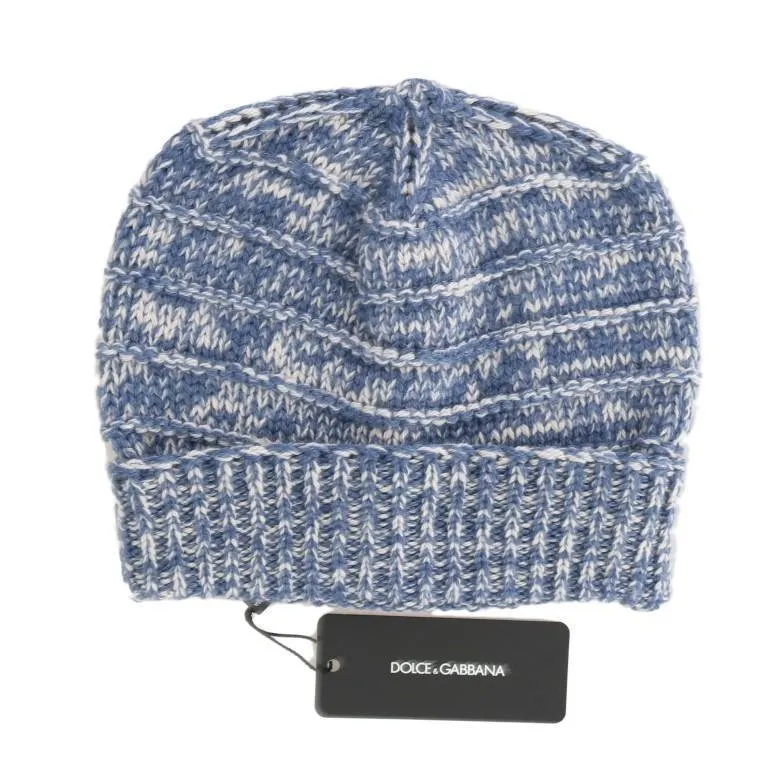 Blue White Wool Winter Beanie