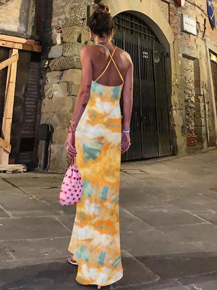 Boho Printed Maxi Dress Sundress Beach Wear Spaghetti Strap Dress