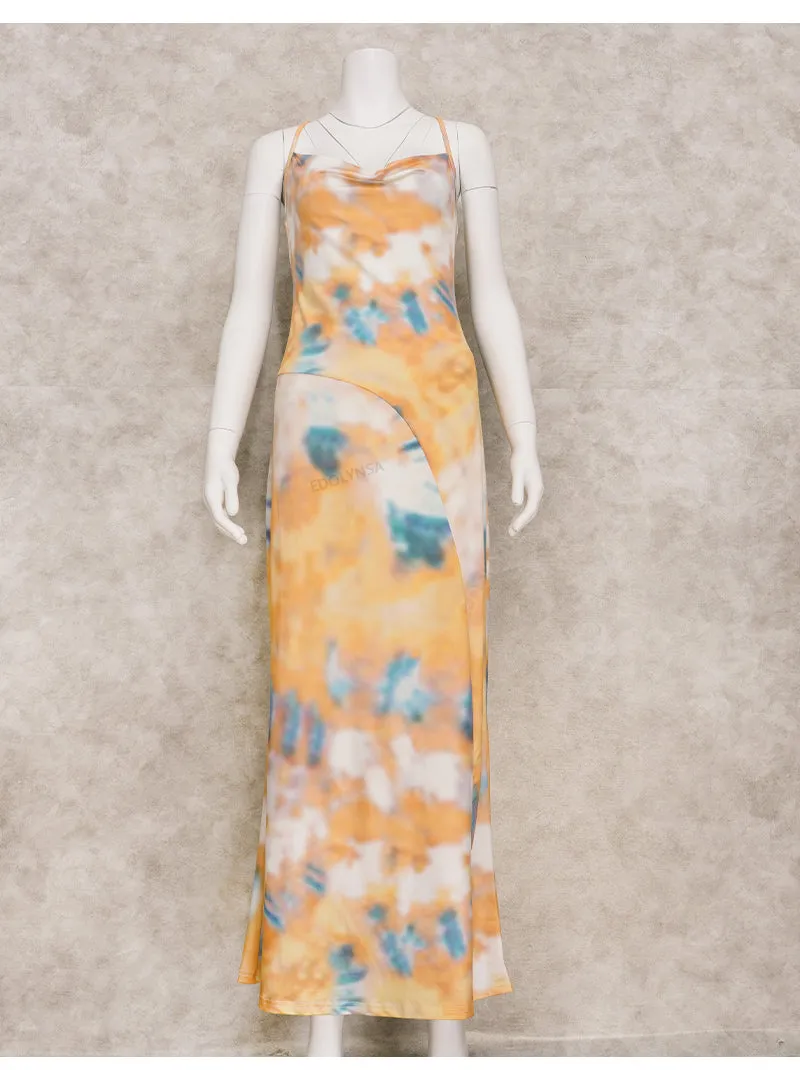 Boho Printed Maxi Dress Sundress Beach Wear Spaghetti Strap Dress