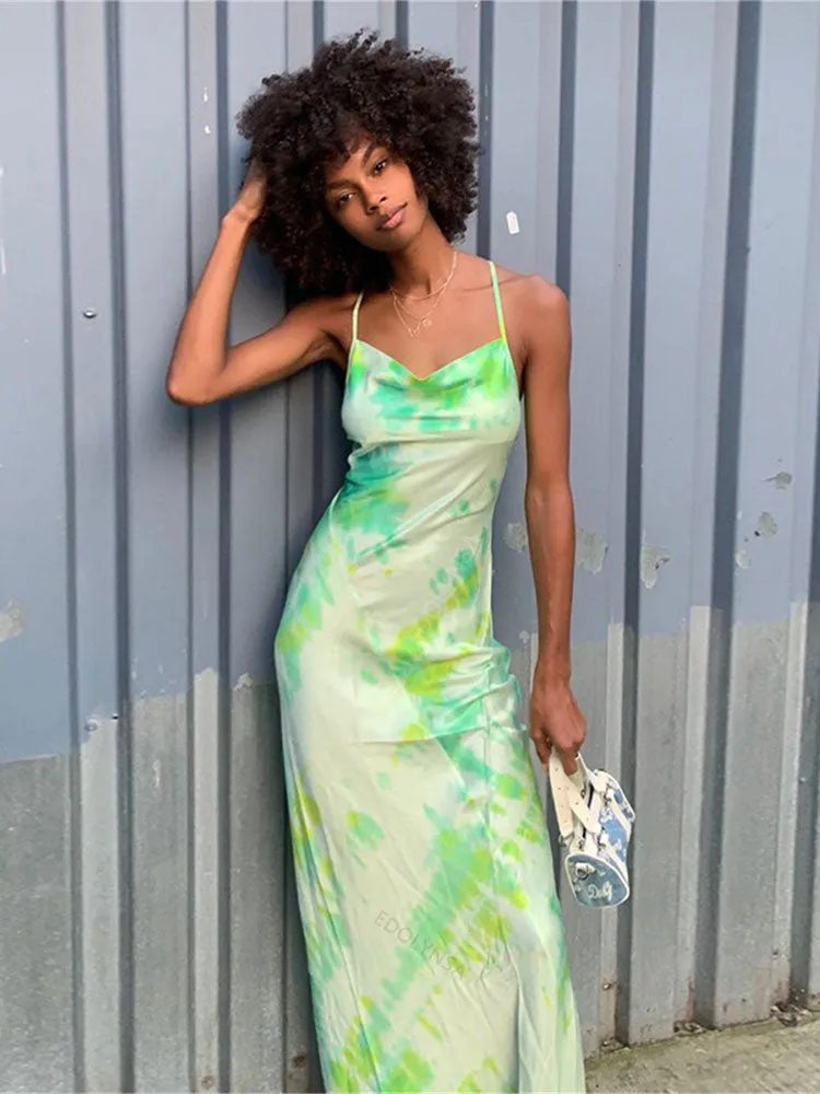 Boho Printed Maxi Dress Sundress Beach Wear Spaghetti Strap Dress