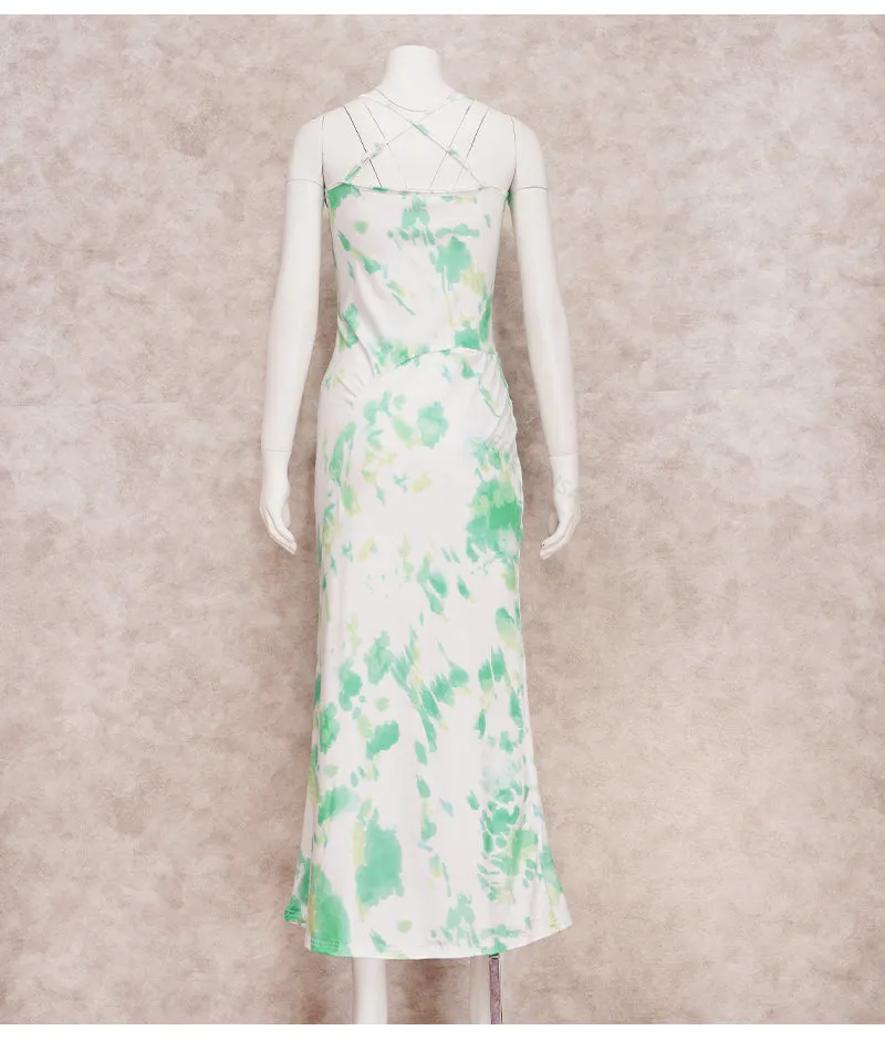 Boho Printed Maxi Dress Sundress Beach Wear Spaghetti Strap Dress