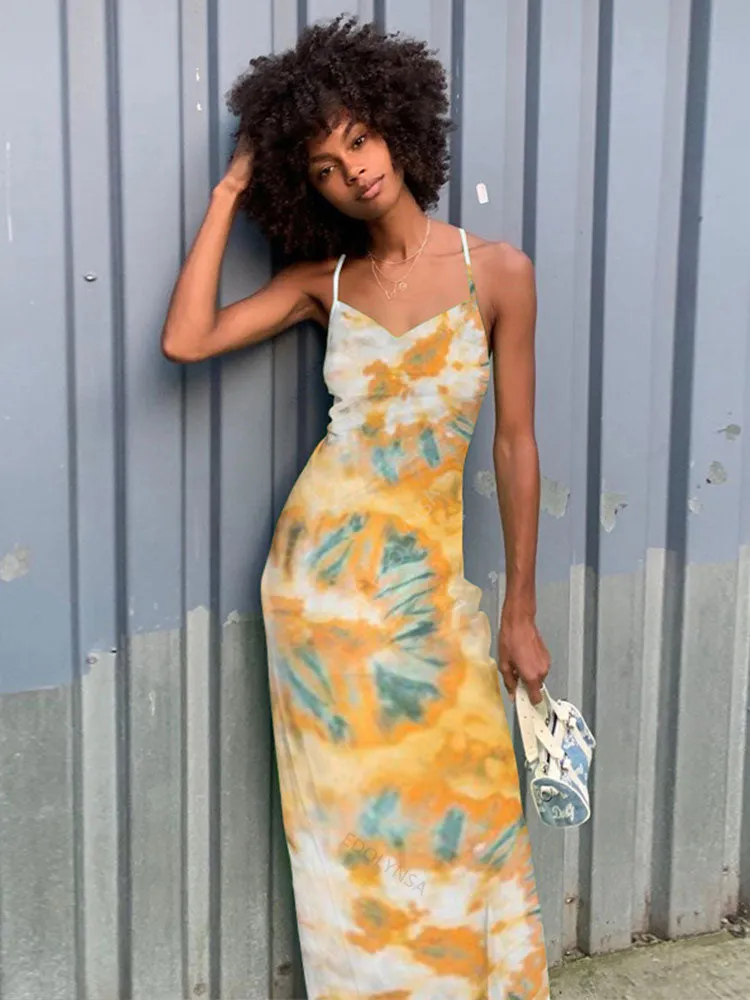 Boho Printed Maxi Dress Sundress Beach Wear Spaghetti Strap Dress