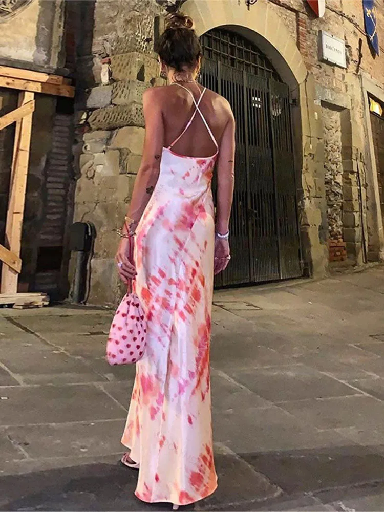 Boho Printed Maxi Dress Sundress Beach Wear Spaghetti Strap Dress