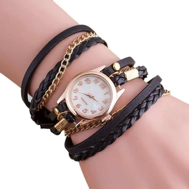 Boho Style Watches Women 2018 Fashion Wrap Around Bracelet Watch Synthetic Leather Quartz-Watch montre femme bayan kol saati