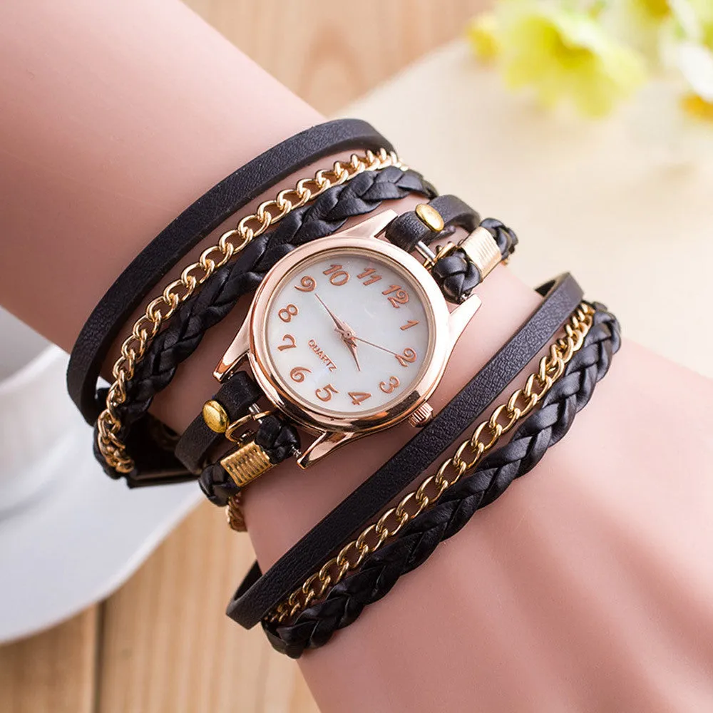 Boho Style Watches Women 2018 Fashion Wrap Around Bracelet Watch Synthetic Leather Quartz-Watch montre femme bayan kol saati