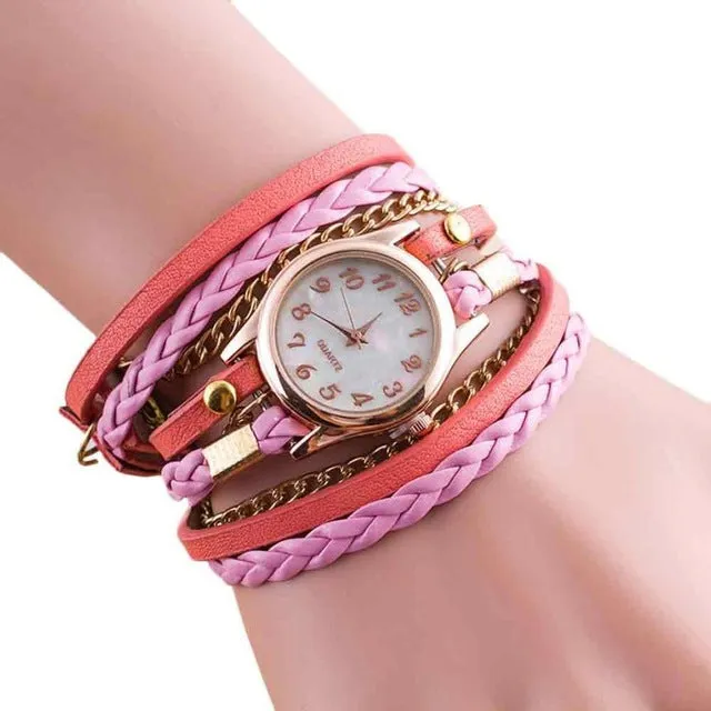Boho Style Watches Women 2018 Fashion Wrap Around Bracelet Watch Synthetic Leather Quartz-Watch montre femme bayan kol saati