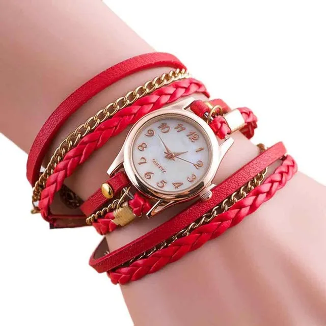 Boho Style Watches Women 2018 Fashion Wrap Around Bracelet Watch Synthetic Leather Quartz-Watch montre femme bayan kol saati