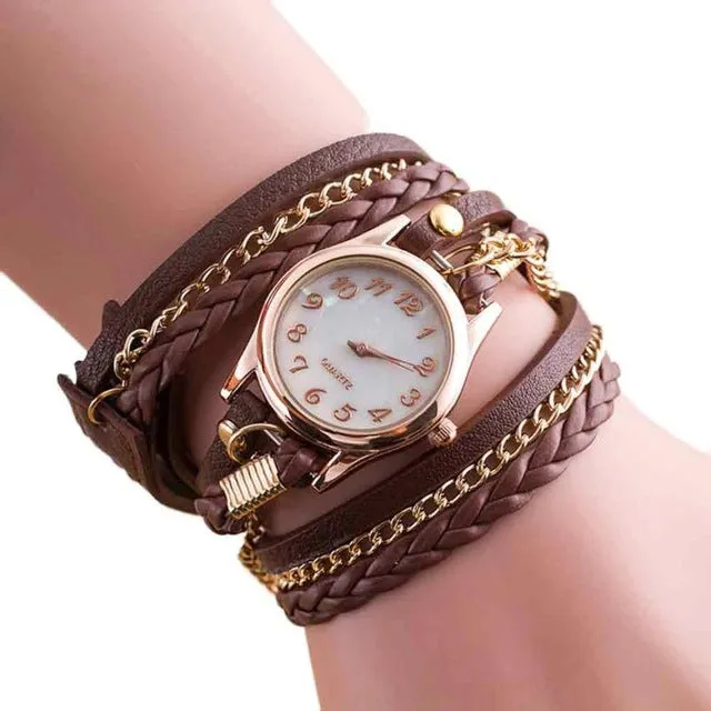 Boho Style Watches Women 2018 Fashion Wrap Around Bracelet Watch Synthetic Leather Quartz-Watch montre femme bayan kol saati