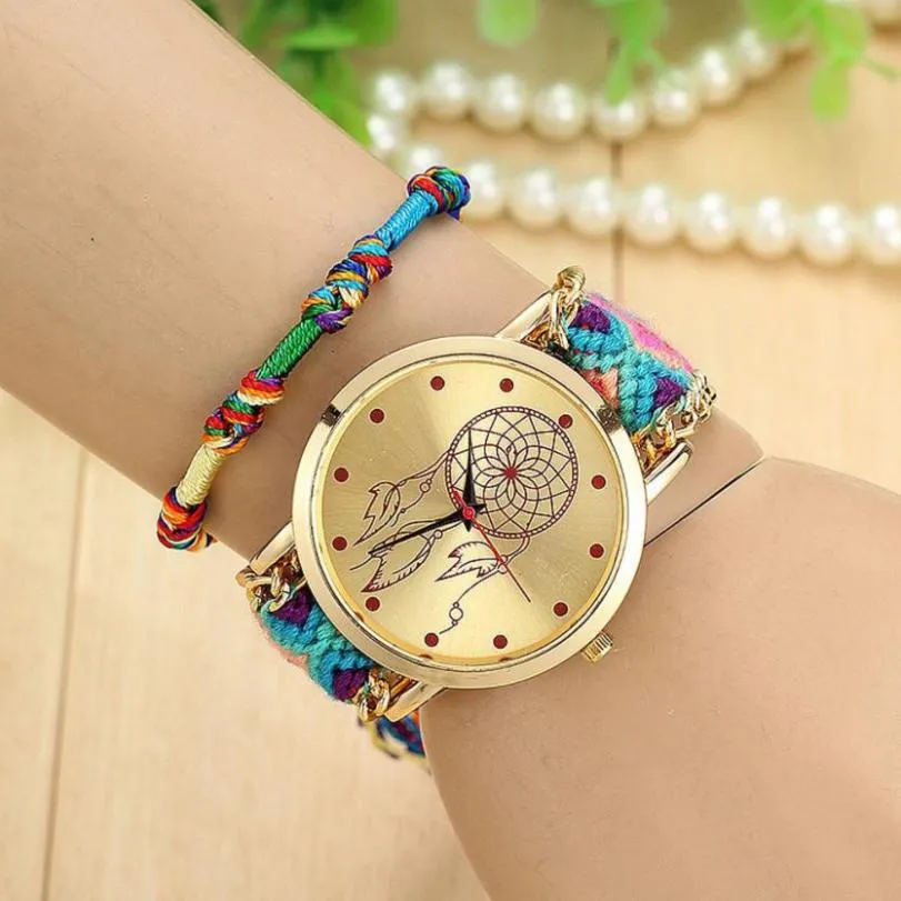Boho Womens Watches 2018 Native Handmade Ladies Watches Vintage Quartz Watch Dreamcatcher Clock Woman Montre Femme