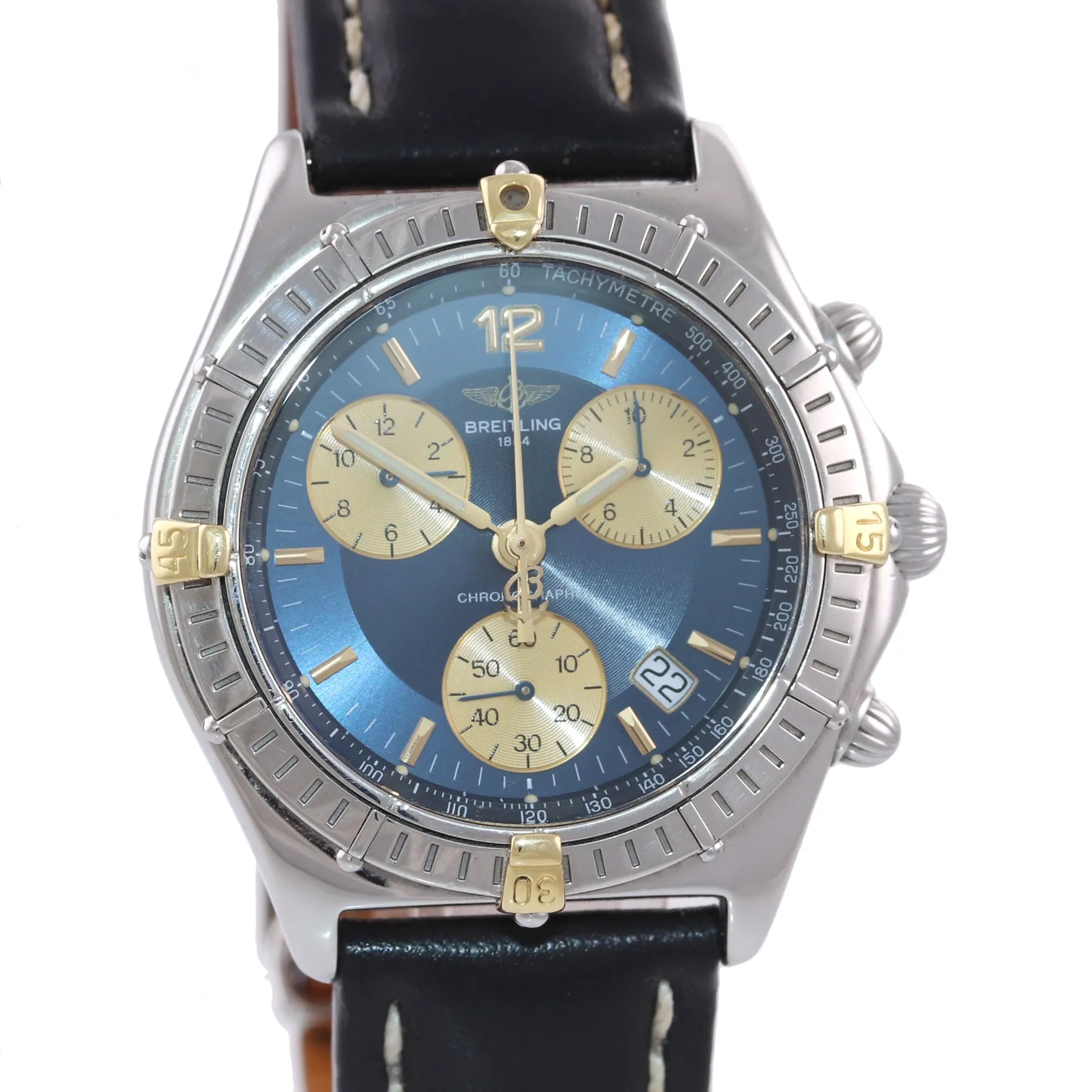 Breitling Chronomat Sirius B53011 Steel 18k Gold Two Tone Quartz Blue Date Watch