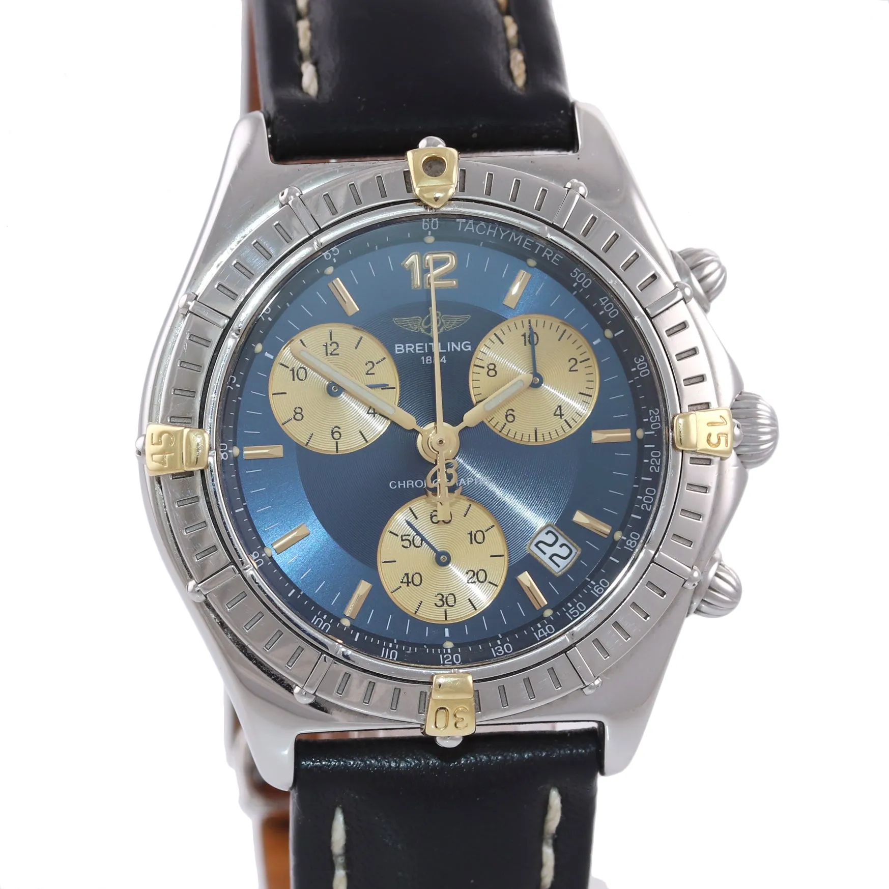Breitling Chronomat Sirius B53011 Steel 18k Gold Two Tone Quartz Blue Date Watch